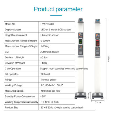 8-200 cm Höhe Münzgewicht und Höhe Skala mit Bruttogewicht von 25 kg